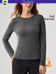 OutZeal 女士户外保暖T恤 日常休闲长袖速干圆领长袖T恤 秋冬 - 灰色 - 查看 1