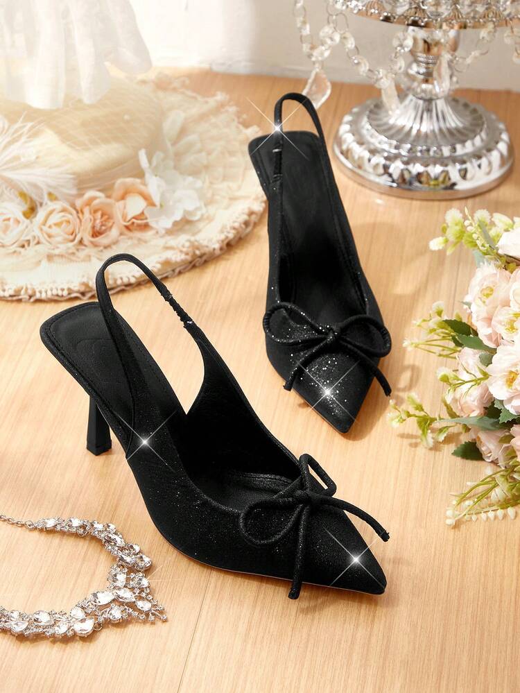 CUCCOO HITCHD Women's Fashionable Elegant Party Glitter Bow Decor Pumps