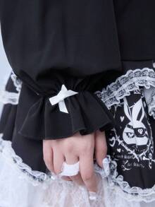 ROMWE EDITION 女士时尚甜美蕾丝边彼得潘领衬衫 - 黑色 - 查看 6