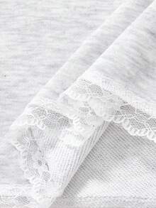 JNSQ 2pcs/Set Young Girls' Round Neck Short Sleeve Sweatshirt With Bow Print & Sweatpants, Spring/Summer - Light Grey - View 4