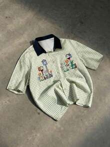 SWAVVY 男士时尚印花短袖衬衫，春夏款 - 黃色 - 查看 8