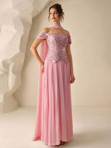 Coutiva 奢华亮片礼服，高端优雅派对礼服 - 粉色 - 查看 5