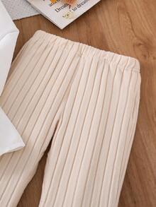 2pcs/Set Tween Girls Casual Striped Long Sleeve Shirt And Stretch Flare Pants, Suitable For Autumn/Winter - Apricot - View 5