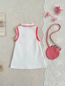 SHEIN 2件套女婴春夏休闲风，蝴蝶刺绣无袖连衣裙和斜挎包 - 粉色 - 查看 10