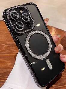 Funda de teléfono con diamantes de imitación brillantes premium 2025 compatible con iPhone 17 AIR 16 15 14 13 12 11 Pro Max Plus, con protección magnética y lente clara - Negro - Ver 16