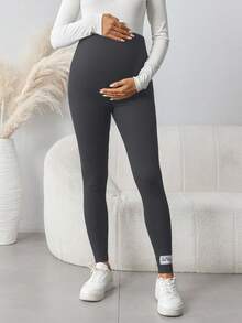 SHEIN Maternity Casual Adjustable Waist Elastic Leggings - Dark Grey - View 3