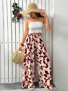 Cloudara Women's Vacation Elastic Waist Floral Print Casual Wide Leg Pants - Multicolor - View 6