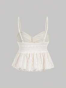 SHEIN MOD 浪漫可爱奶油杏色蕾丝吊带上衣，娃娃裙摆——花园茶会、约会、派对、女士春夏连衣裙、沙滩装、春假、度假、野餐、节日、生日装 - 黑與白 - 查看 8