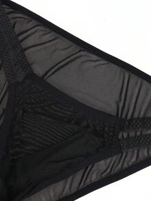 Charming & Cute Lace Trim Hollow-Out Mesh Mid-Rise Men's Sexy Underwear - Black - View 7