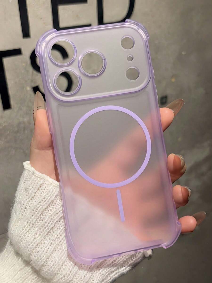 1pc Four-Corner Anti-Drop SKin-Feel Matte Clear Magnetic Case Compatible With 17 Air 16 15 14 13 Pro Max Plus Soft TPU Back Cover Wireless Charge - Purple - View 1