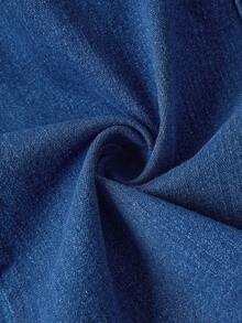 SHEIN MOD 大码女式圆领单排扣休闲无袖牛仔连衣裙，女式无袖A字牛仔连衣裙，金色纽扣细节，夏季连衣裙，情人节连衣裙，婚礼派对连衣裙，生日连衣裙，外出连衣裙，优雅连衣裙，度假连衣裙，亮片连衣裙，蓝色连衣裙 - 中等水洗藍 - 查看 5