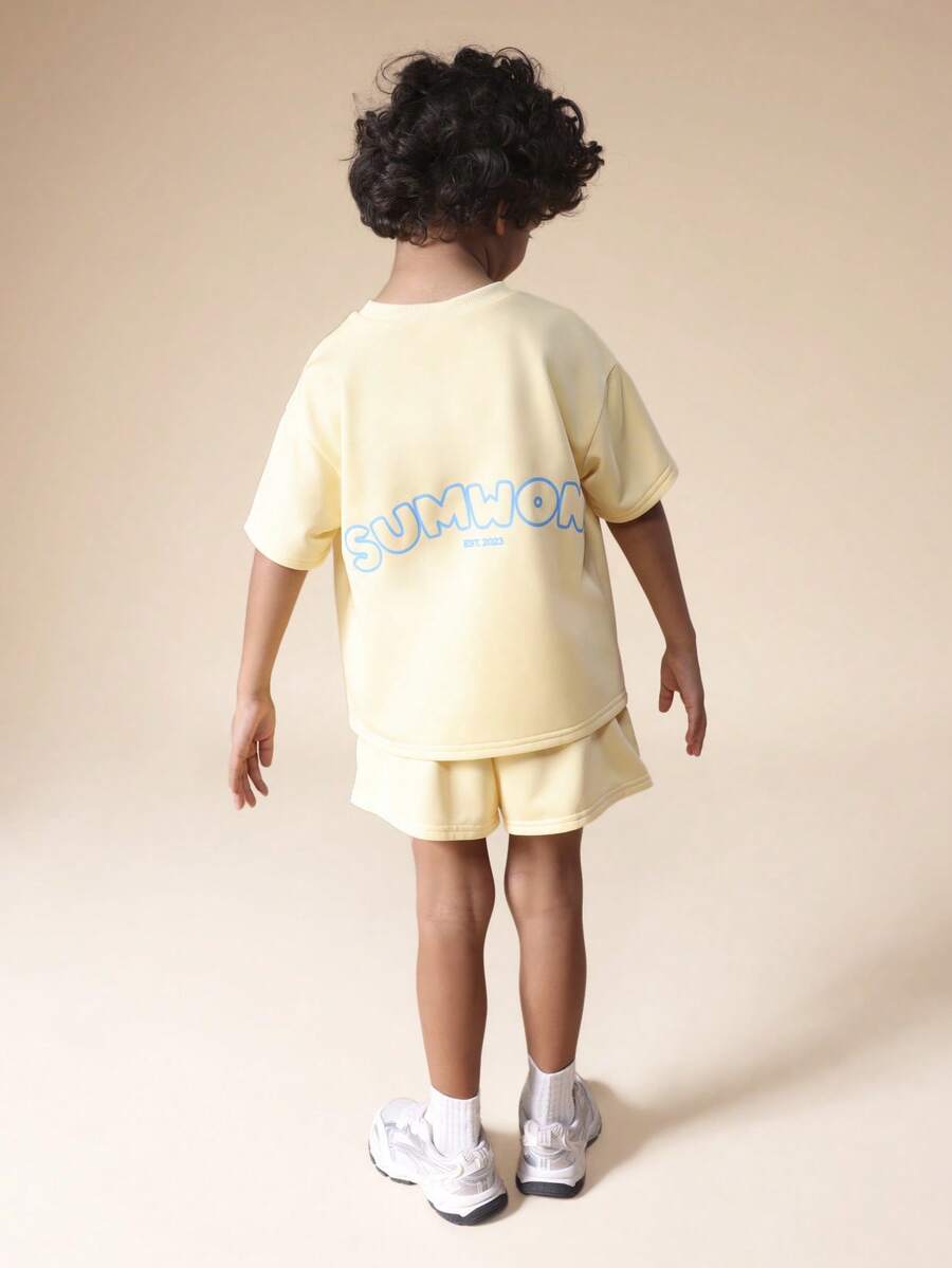 SUMWON Boys Summer Crew Neck Short Sleeve T-Shirt And Matching Shorts Co-Ord Set With Text Print Casual Wear - Yellow - View 1