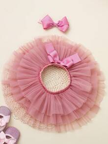 SHEIN Accessoires de photographie pour nouveau-né fille Tenue de retour à la maison pour bébé fille d'1 mois Barboteuse avec jupe TUTU et serre-tête nœud Cadeau de douche pour nouveau-né - Multicolore - Voir 8