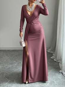 Women Long Dresses - Mauve - View 3