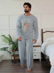 DAZY Men's Jacquard Knit Pattern Loungewear Set, Blue, Spring/Autumn - Blue - View 6