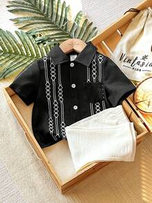 Vintaside Kids Tricou casual versatil cu mânecă scurtă și guler pentru bebeluși băieți, asortat cu pantaloni casual simpli, potrivit pentru ținute zilnice în aer liber și cumpărături, primăvară/vară