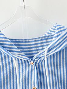 GlowEve CURVE 大码女式优雅条纹衬衫裙轻盈宽松连帽卫衣，适合夏秋穿着 - 藍色 - 查看 5