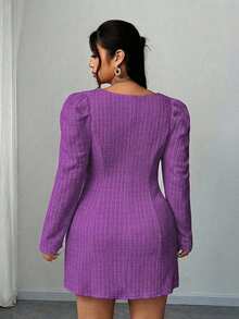 Elenzga Đầm ngắn tay dài thanh lịch, lãng mạn, đính hoa kim cương dành cho nữ cỡ lớn, thích hợp cho tiệc tùng, mùa thu/đông. - Màu tím - Xem 4