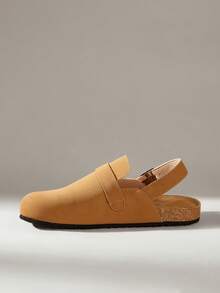 Solecia Zapatillas de mujer nuevas de media cobertura con material de PU tipo gamuza, diseño de correa trasera, cómodas y versátiles, adecuadas para el hogar o ir de compras. - Óxido marrón - Ver 3