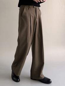 DAZY Men's Solid Color High Waist Design Brown Suit Pants, Autumn - Coffee Brown - View 4