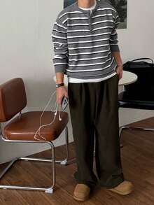 DAZY 男士条纹彩色半拉链圆领毛衣，秋季 - 彩色 - 查看 4