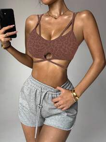 Slayform Slayform Soutien-gorge de sport à imprimé léopard avec croisillon pour femmes - Tabac - Voir 4
