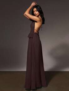 Athîral 女士无袖纯色简约连衣裙，日常穿着 - 棕色 - 查看 2