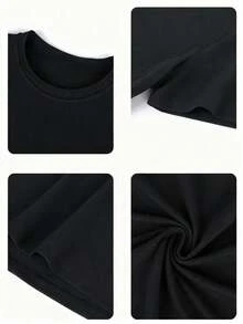 A children's clothing base short sleeved top, male/female, regular length, made of comfortable, breathable and machine washable fabric, suitable for daily outdoor travel and play, casual wear, versatile clothing for spring, autumn and summer - Negro - Ver 5