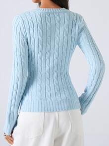 LYSMO 女士休闲时尚套头毛衣，秋冬季日常穿着 - 藍色 - 查看 2