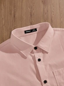 SWAVVY Men's Casual Loose Fit Short Sleeve Woven Shirt - Dusty Pink - View 3