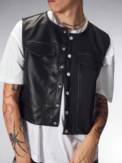 ROMWE MEN Street Life Herrväst i mörk punk-stil med street look