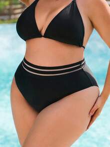 Swim Lushoire 基础款黑色无缝内裤，条纹宽腰带设计防止卷边，高弹力贴身不勒，透气夏季穿着 - 黑色 - 查看 6