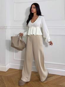 Ronhire Women Sweaters Scallop Dasi Depan Plain Casual - Krem - View 3