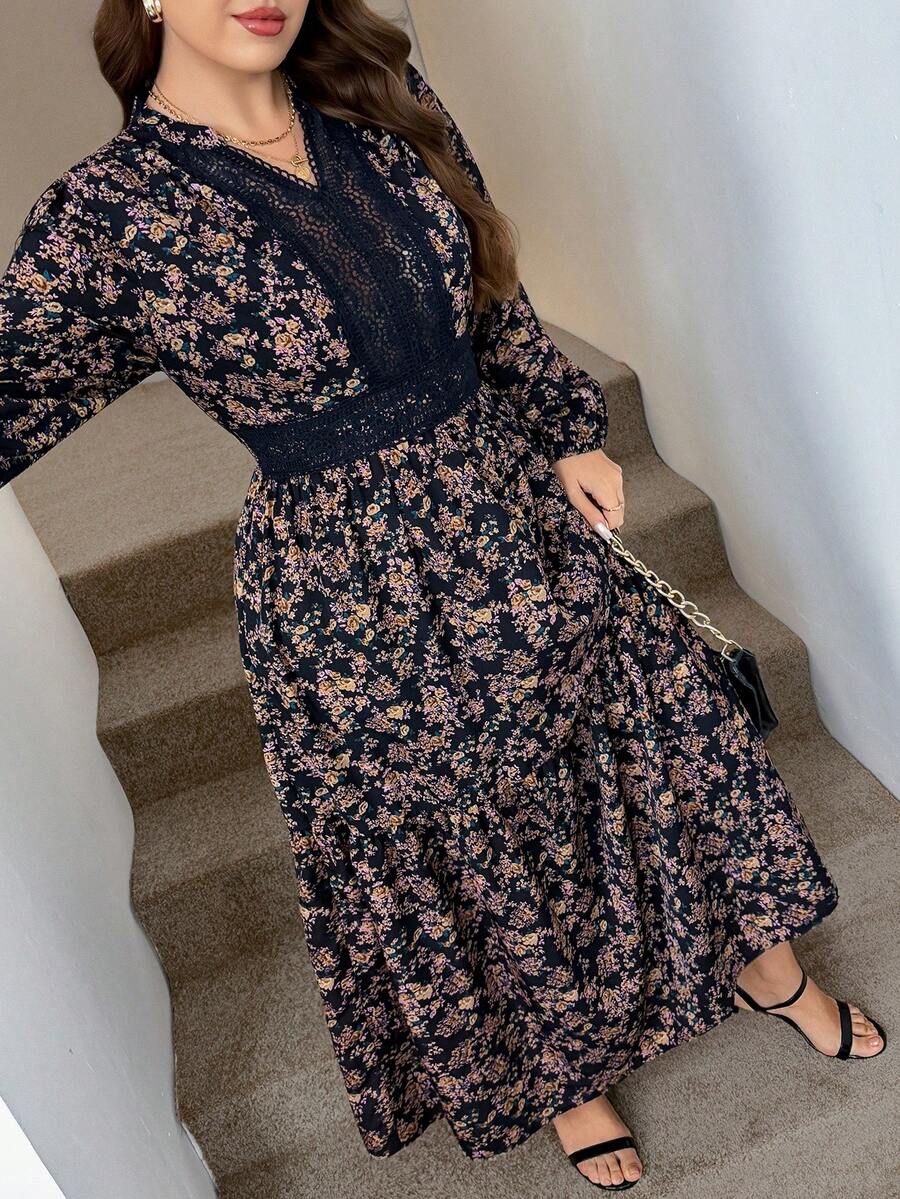 SHEIN LUNE 大码优雅碎花休闲连衣裙 - 彩色 - 查看 1
