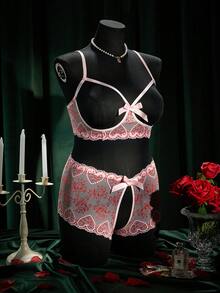 SpicyHot 2pcs Plus Size Lace Wireless Hollow Sexy Lingerie Set - Multicolor - View 6