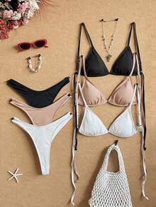 SHEIN Swim 夏季海滩女士纯色比基尼套装 - 彩色 - 查看 1