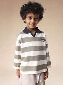 SUMWON Boys Long Sleeve Striped Polo Shirt With Teddy Bear Badge Detail Regular Fit Collared Top For Kids Casual Everyday Wear Spring Summer - Green - View 4