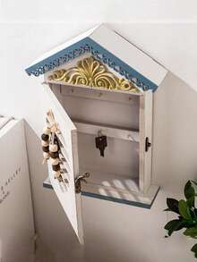 Joivida 1pc Mediterranean-Style House Key Box, Key Box Storage Box, Creative Home Decoration, Wall-Mounted Wall, Table Decoration, Wooden Handicrafts, Key Storage, Living Room Decoration Valentine's Day Gift