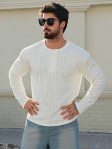 DAZY Áo thun nam cổ tròn, chất liệu vải có họa tiết, khóa kéo nửa thân, thích hợp cho mùa xuân/thu. - trắng - Xem 4