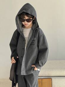 DAZY Tween Boy Casual Washed Hoodie And Denim Pants Set Spring - Light Grey - View 4