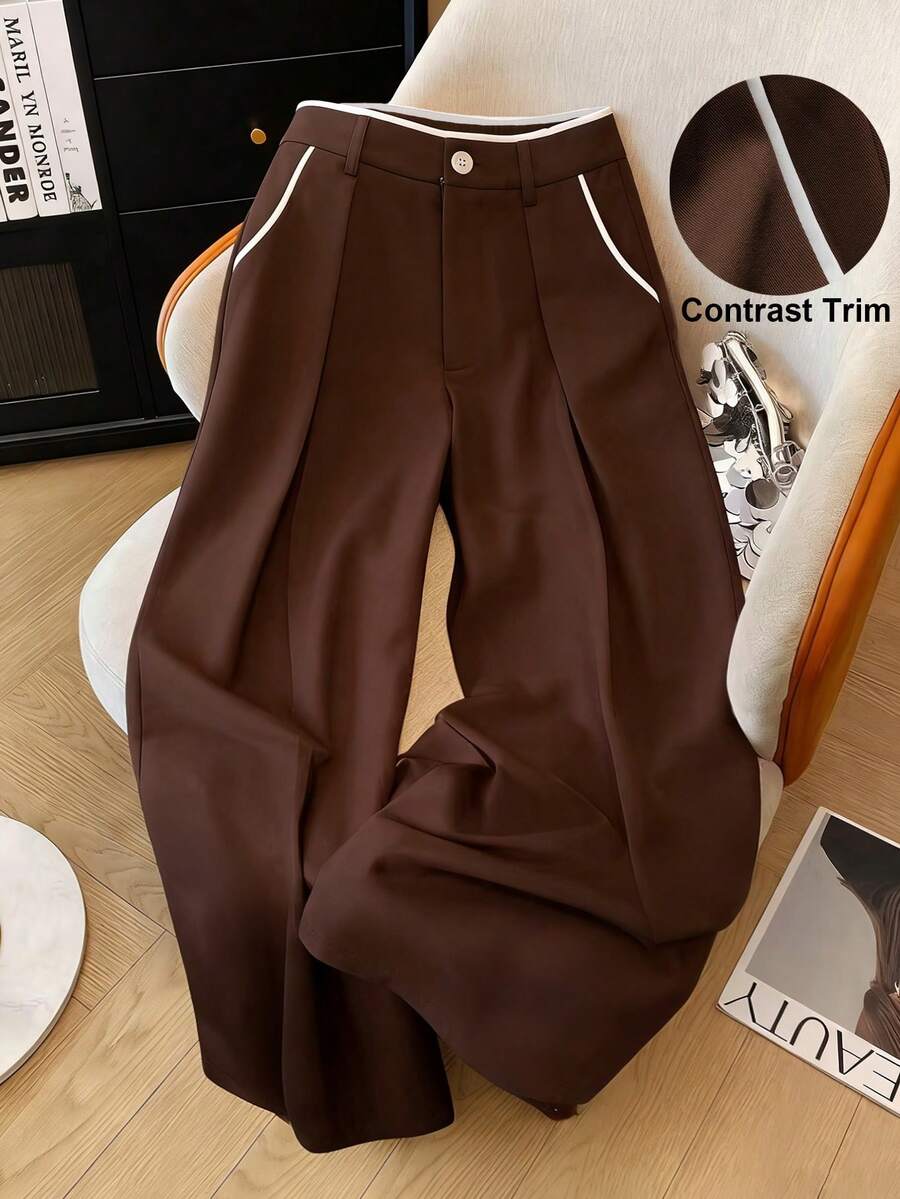 Franclia Women's High Waist Flowy Wide Leg Pants, Casual Loose Straight Leg Trousers For Commuting, Office, Dating, Flattering And Elongating - Brown - View 1