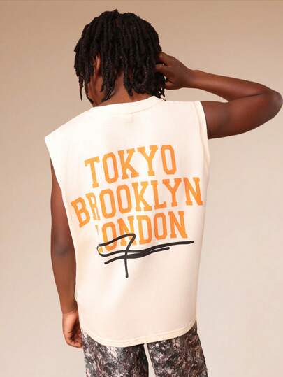 SUMWON Boys Sleeveless Tank Top With Tokyo Brooklyn London Print Orange Text Casual Summer Vest