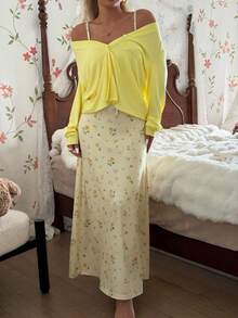 CottageSlumber 两件套碎花无袖连衣裙配披肩，轻盈柔软家居服套装，适合户外穿着，春夏款 - 黃色 - 查看 3