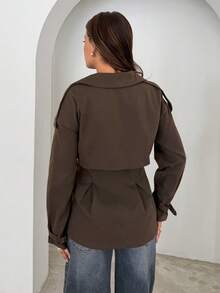 Aloruh Trench-coat marron unicolore à simple boutonnage pour femme avec cordon de serrage à la taille, polyvalent pour le trajet, le port décontracté, toutes saisons - Tabac - Voir 2