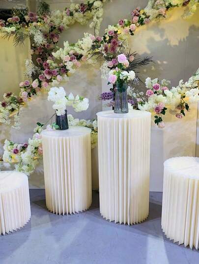 1Pc Wedding Backrest Column Base Support Corridor Dessert Cake Table Column Party, Roman Column Folding Paper Tube Base Wedding Folding Paper Tube Support Art Column, Wedding Back Support Corridor Dessert Cake Table Column, Top Without Plastic Plate (Mirror Acrylic Plate, Tear Off The Protective Film Can Achieve The Effect), Suitable For Wedding, Birthday, Party Activities, Auto Show, Cake Room Decoration