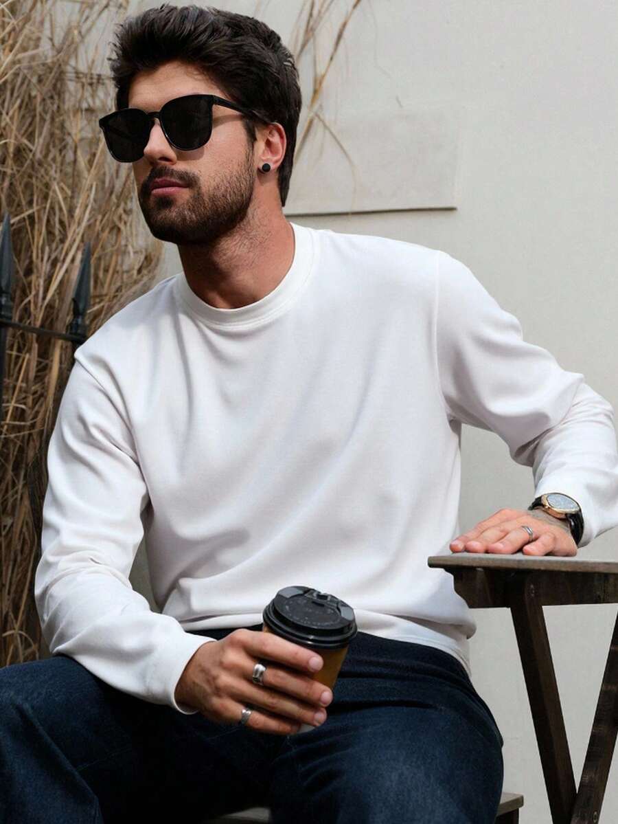 DAZY Men's White Crew Neck Undershirt, Spring/Autumn