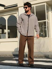 DAZY Men's Striped Khaki Casual Shirt, Spring - Khaki - View 3