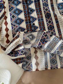 LMoss Kids 2件套男童休闲柔软复古印花衬衫和纯色短裤套装 - 彩色 - 查看 6