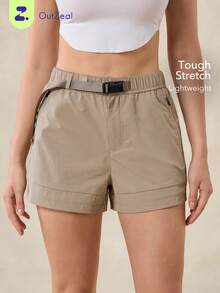 OutZeal 女士户外短裤，夏季徒步露营旅行防水弹力口袋设计，可调节腰带 - 卡其色 - 查看 1