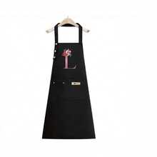 1PC Alphabet Series Black Base With Colorful Letters And Holographic Flower Pattern Cute Heart Print Apron, Perfect For Parties And Weddings, Made Of Peach Skin Fabric, Suitable For Kitchen, And Home Use – Unique Initial Letter Meaning Style. - Multicolor - View 13